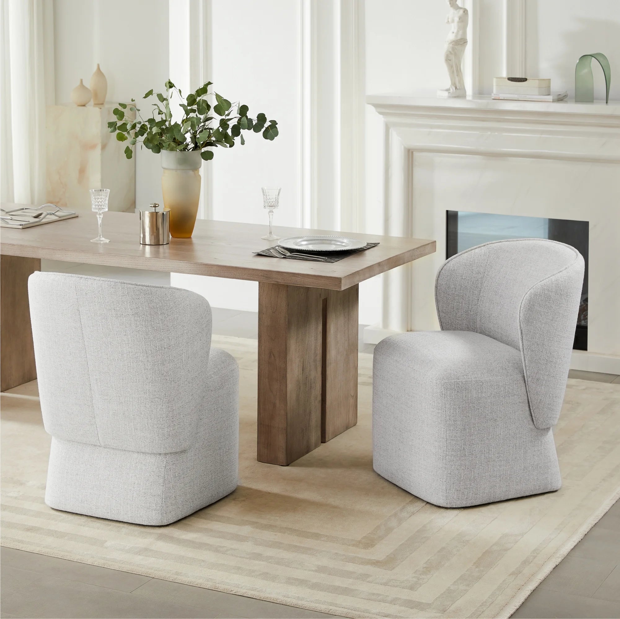 Morden Upholstered Dining Room with Casters Set of 2, Fabric Wrap-Round Armless Chairs for Kitchen Dining Room, Cloud